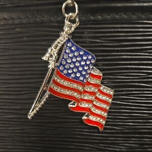 Patriotic Silver and Red Flag Pendant Bag Charm - Silver